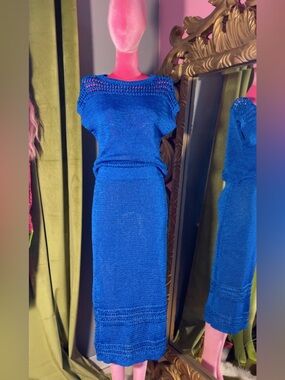 eva mendes for New York & Company Royal Blue Knit Midi Skirt Set